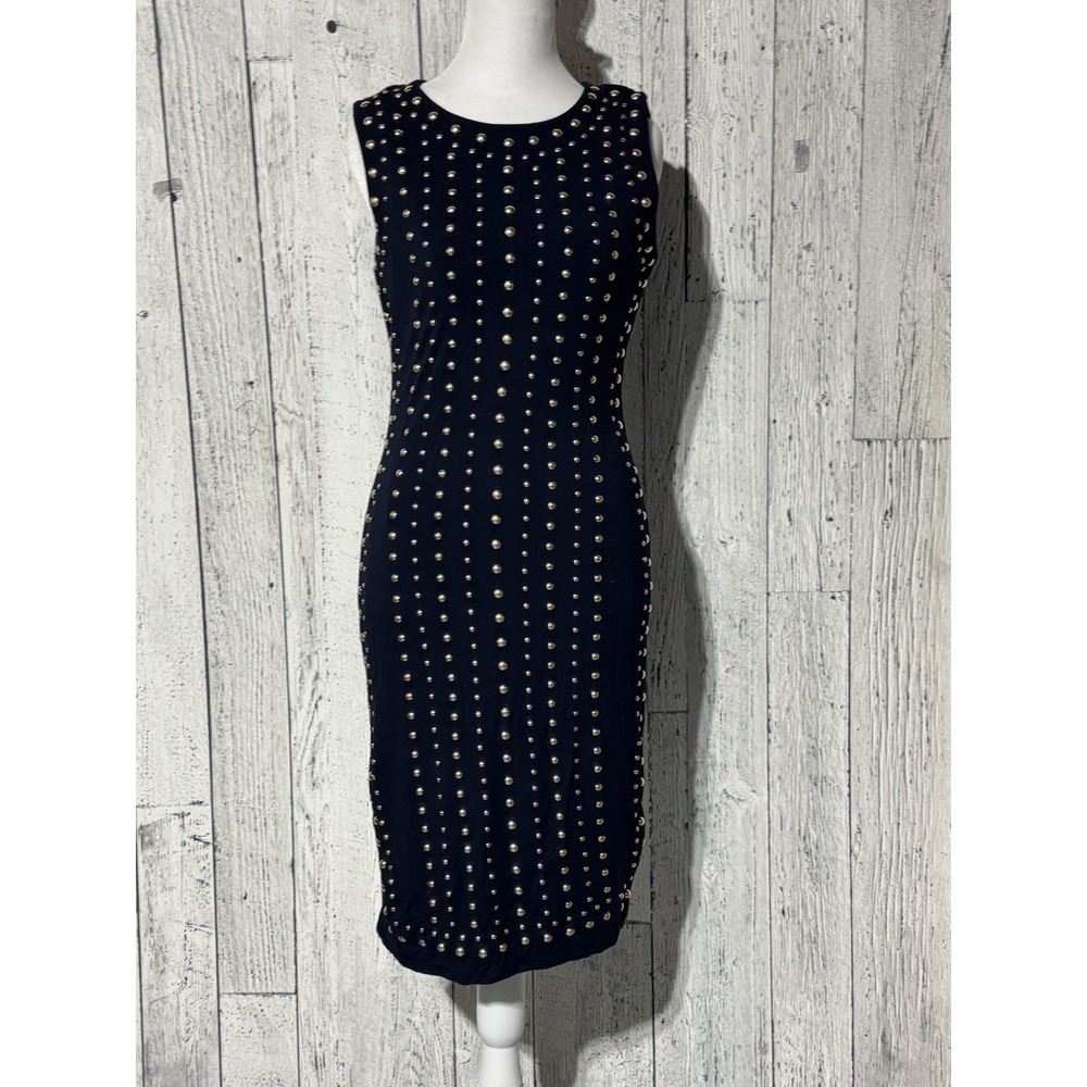 Carmen Marc Calvo Women Navy And Gold Embellished Sleeveless Bodycon Dress Small